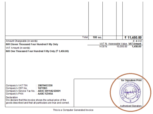 Sign & Seal on Tally Voucher Print 1