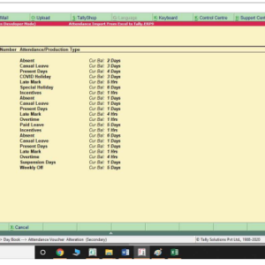 Attendance Import from Excel TALLY PRIME