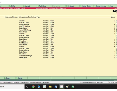 Attendance Import from Excel TALLY PRIME