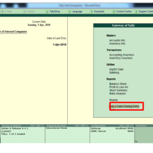 Daily Cash Closing Entry module Tally Prime TDL