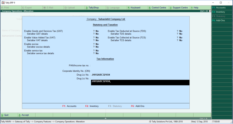 DRUG LICENSE NO TCP IN INVOICE FOR TALLY ERP 9